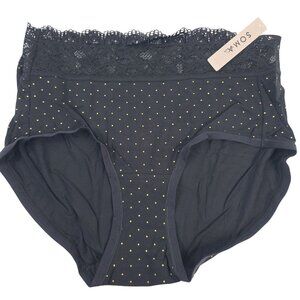NWT Soma Embraceable Lace Brief Black W/ Gold Dots Sz Medium